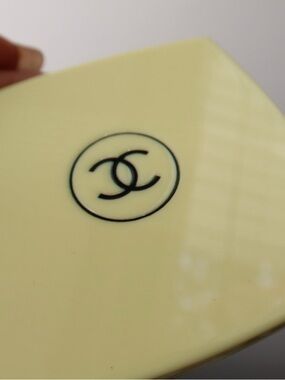 CHANEL Pale Yellow Compact Case with Black CC Logo